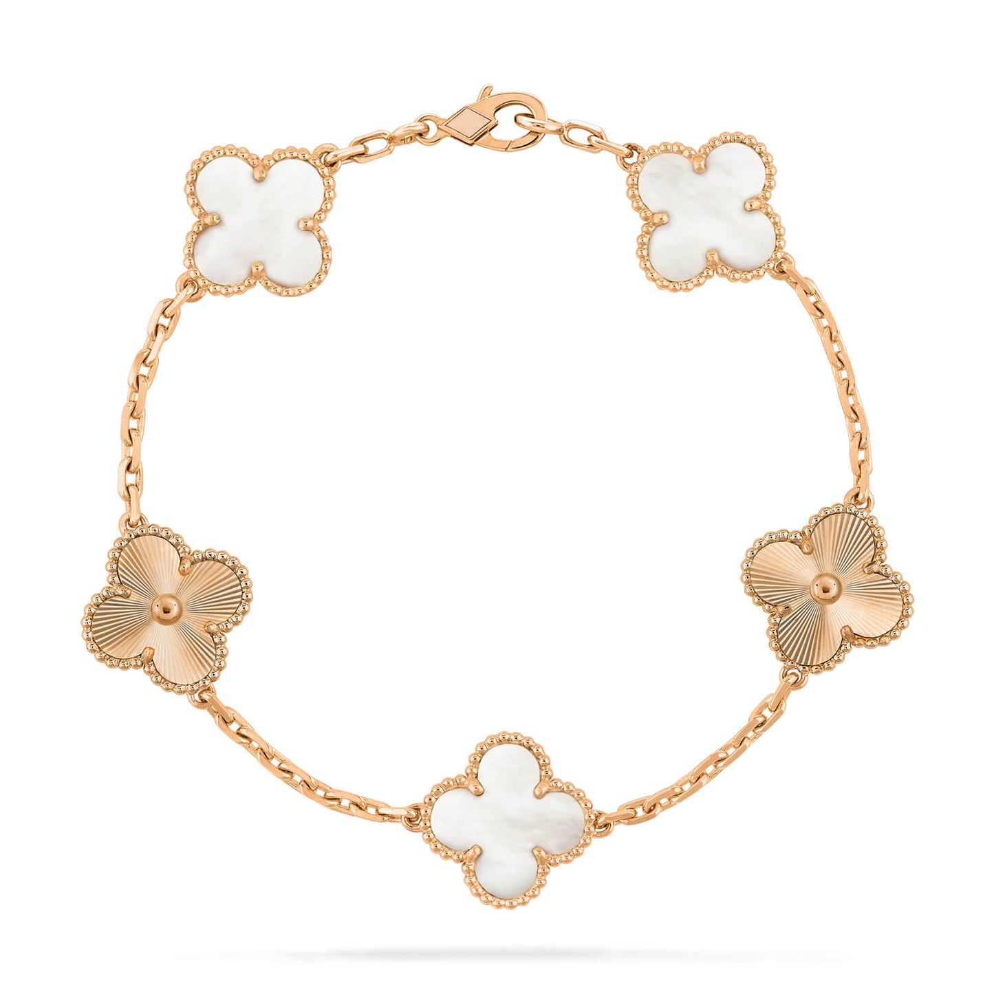 [Royal Jewelry]CLOVER 5 MOTIF WHITE MOP LASER BRACELET