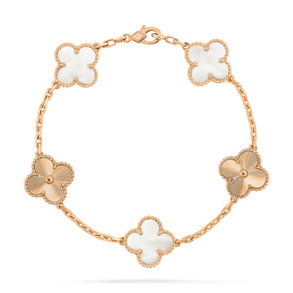 [Royal Jewelry]CLOVER 5 MOTIF WHITE MOP LASER BRACELET