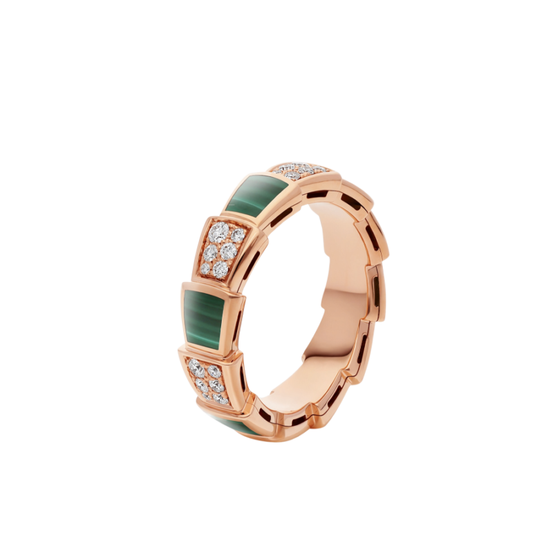 [Royal Jewelry]SERPENTI RING PINK GOLD MALACHITE DIAMOND PAVED 4MM