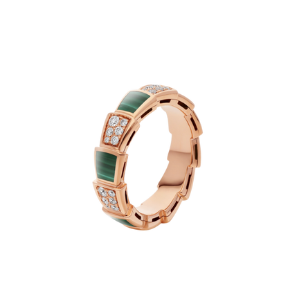 [Royal Jewelry]SERPENTI RING PINK GOLD MALACHITE DIAMOND PAVED 4MM