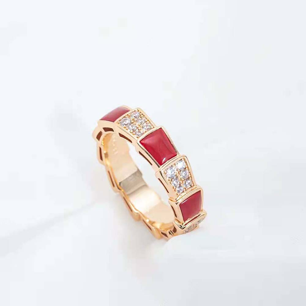 [Royal Jewelry]SERPENTI RING PINK GOLD CARNELIAN DIAMOND PAVED 4MM