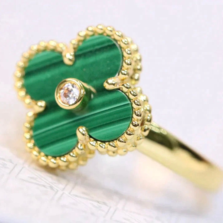 [Royal Jewelry]CLOVER MALACHITE RING GOLD DIAMOND