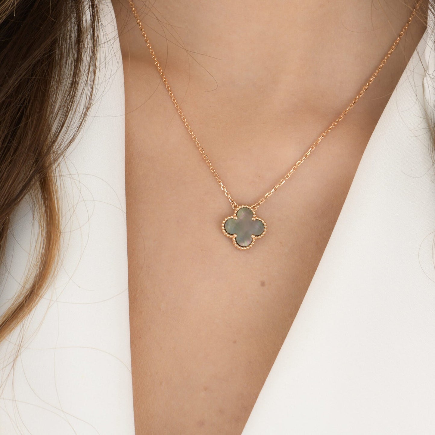 [Royal Jewelry]CLOVER 15MM  GRAY MOTHER OF PEARL NECKLACE