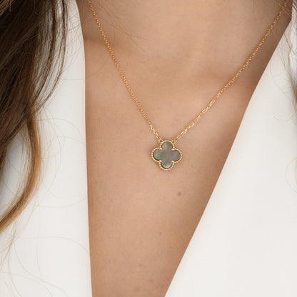 [Royal Jewelry]CLOVER 15MM  GRAY MOTHER OF PEARL NECKLACE