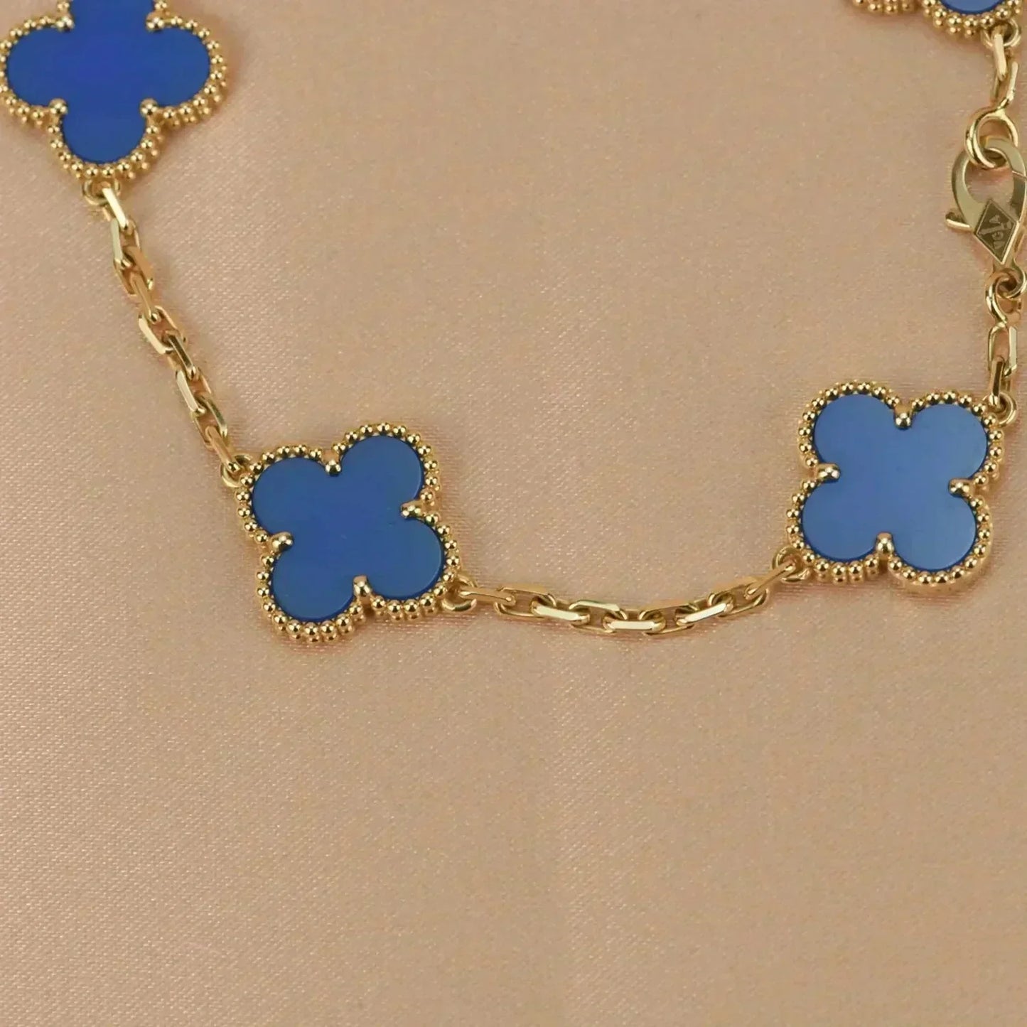 [Royal Jewelry]CLOVER 5 MOTIFS BLUE AGATE BRACELET