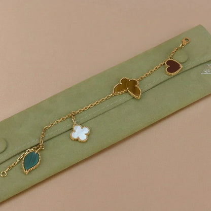 [Royal Jewelry]LUCKY SPRING 5 MOTIF GOLD BRACELET