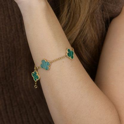 [Royal Jewelry]CLOVER 5 MOTIFS MALACHITE BRACELET