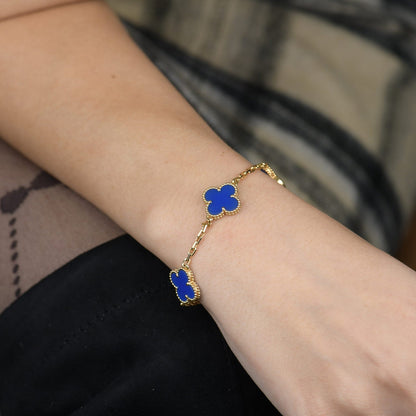 [Royal Jewelry]CLOVER 5 MOTIFS BLUE AGATE BRACELET