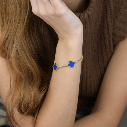 [Royal Jewelry]CLOVER 5 MOTIFS BLUE AGATE BRACELET