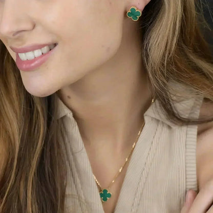 [Royal Jewelry]CLOVER MINI 9.5MM MALACHITE  EARRINGS