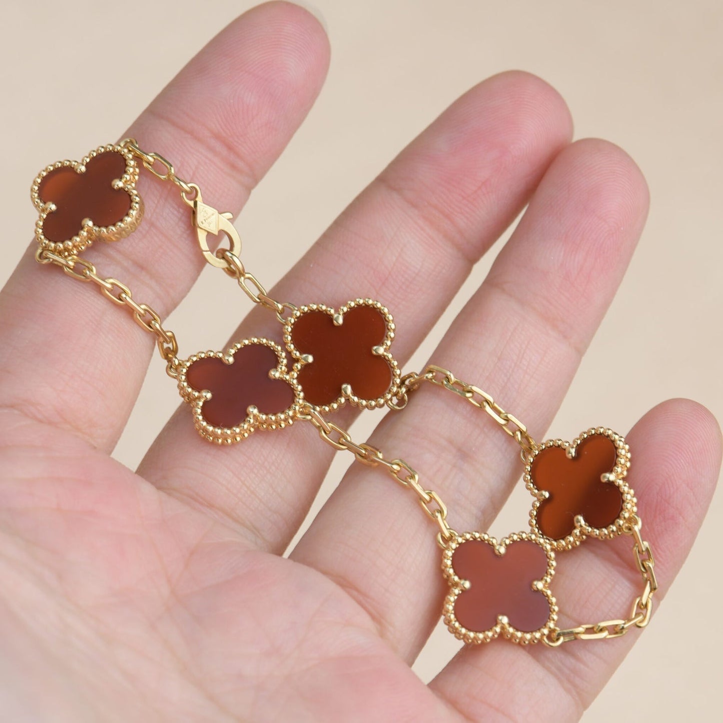 [Royal Jewelry]CLOVER 5 MOTIFS RED AGATE  BRACELET
