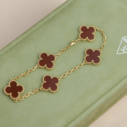 [Royal Jewelry]CLOVER 5 MOTIFS RED AGATE  BRACELET