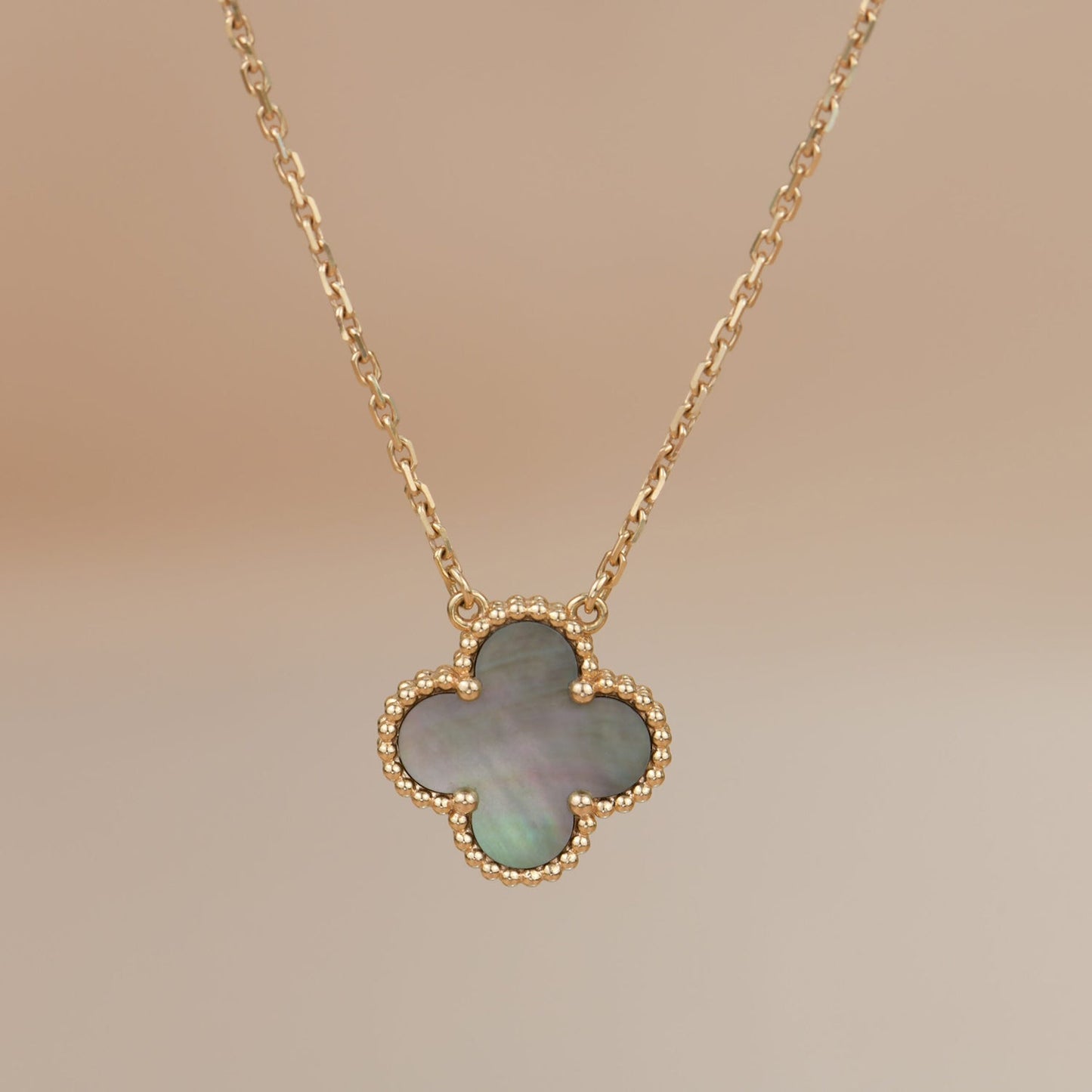 [Royal Jewelry]CLOVER 15MM  GRAY MOTHER OF PEARL NECKLACE