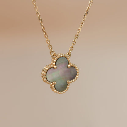 [Royal Jewelry]CLOVER 15MM  GRAY MOTHER OF PEARL NECKLACE