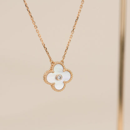 [Royal Jewelry]COLLIER TRÈFLE 15 MM DIAMANT FRITILLAIRE BLANC