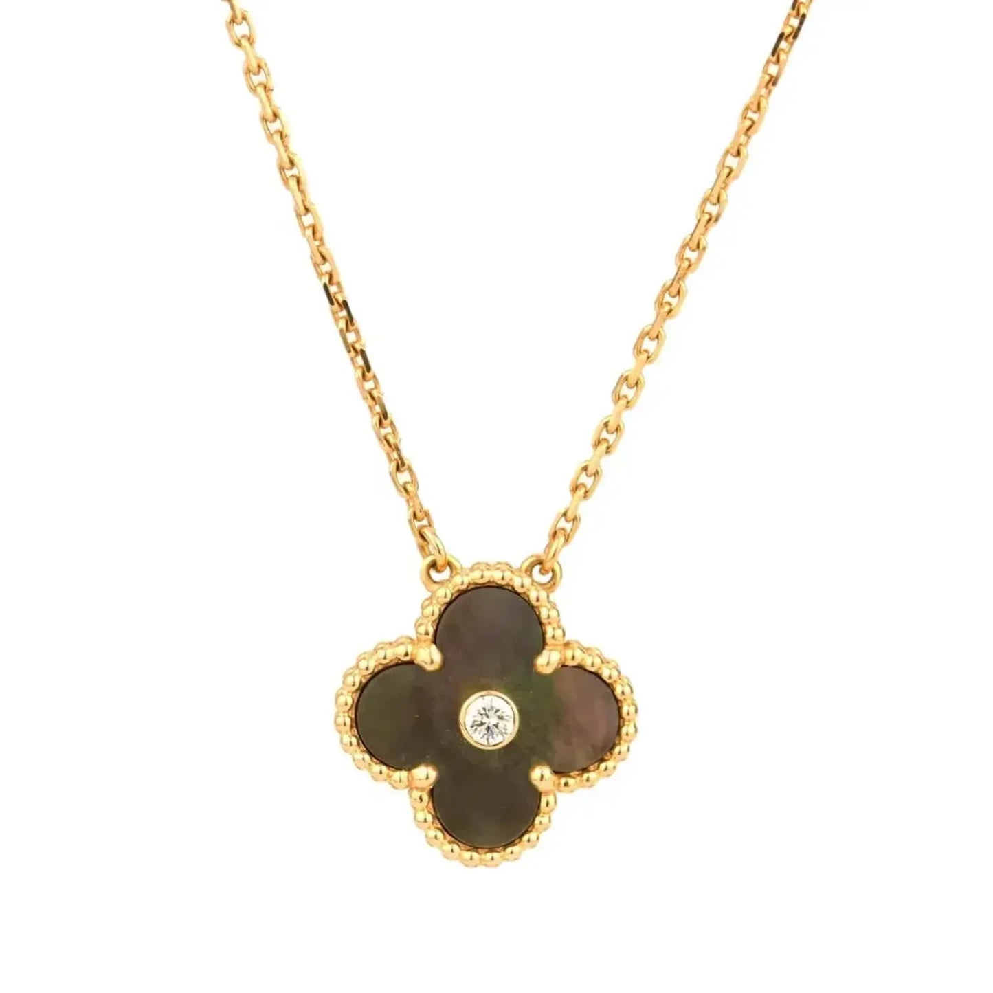 [Royal Jewelry]CLOVER 15MM DIAMOND AND MOTHER-OF-GREY NECKLACE