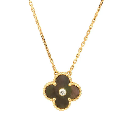 [Royal Jewelry]CLOVER 15MM DIAMOND AND MOTHER-OF-GREY NECKLACE