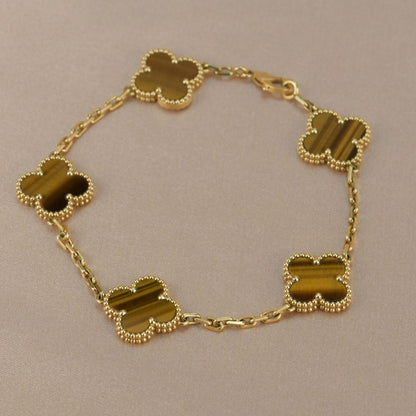 [Royal Jewelry]CLOVER  5 MOTIFS TIGER EYE BRACELET
