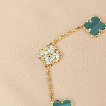 [Royal Jewelry]CLOVER  5 MOTIF MALACHITE DIAMOND BRACELET