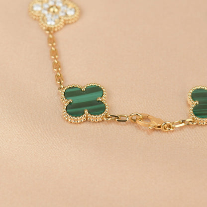 [Royal Jewelry]CLOVER  5 MOTIF MALACHITE DIAMOND BRACELET