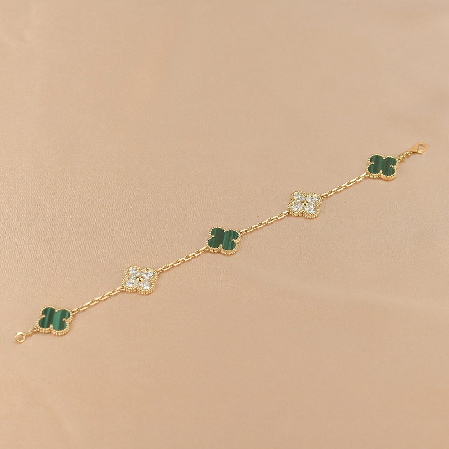 [Royal Jewelry]CLOVER  5 MOTIF MALACHITE DIAMOND BRACELET