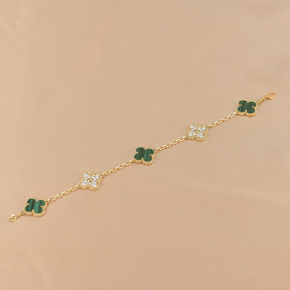 [Royal Jewelry]CLOVER  5 MOTIF MALACHITE DIAMOND BRACELET