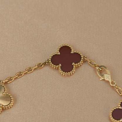 [Royal Jewelry]CLOVER  5 MOTIFS CARNELIAN GOLD BRACELET