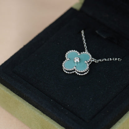 [Royal Jewelry]COLLIER TRÈFLE 15MM DIAMANT PORCELAINE ARGENT