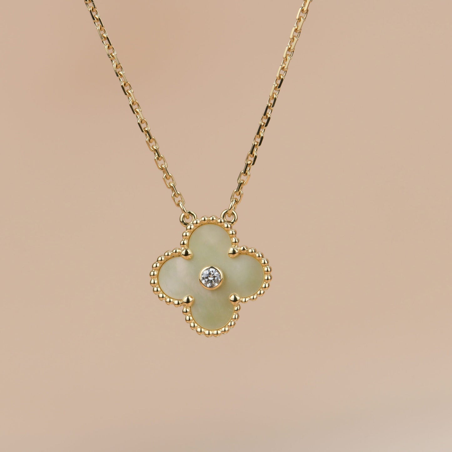 [Royal Jewelry]CLOVER 15MM DIAMOND GOLD MOTHER OF PEARL NECKLACE