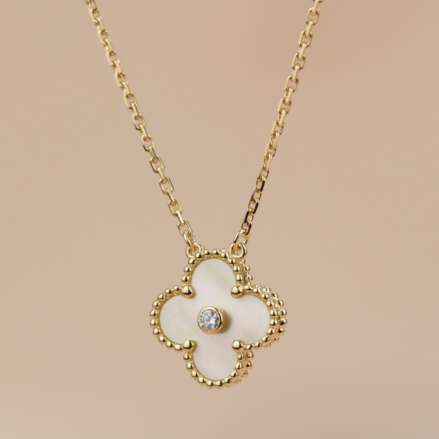 [Royal Jewelry]CLOVER 15MM DIAMOND GOLD MOTHER OF PEARL NECKLACE