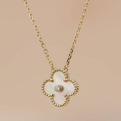 [Royal Jewelry]CLOVER 15MM DIAMOND GOLD MOTHER OF PEARL NECKLACE
