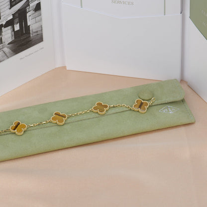 [Royal Jewelry]CLOVER  5 MOTIFS TIGER EYE BRACELET