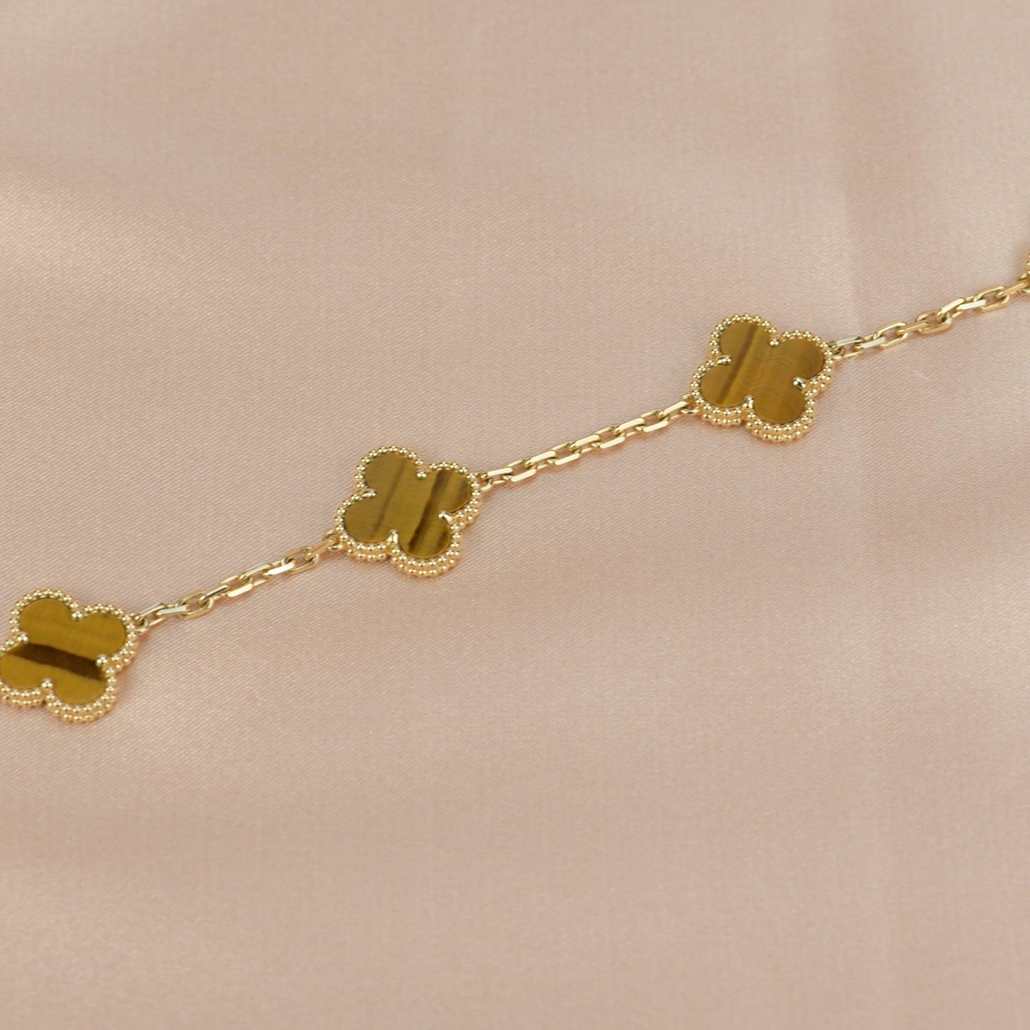 [Royal Jewelry]CLOVER  5 MOTIFS TIGER EYE BRACELET