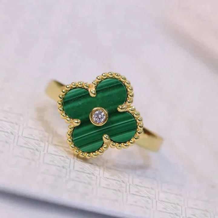 [Royal Jewelry]CLOVER MALACHITE RING GOLD DIAMOND