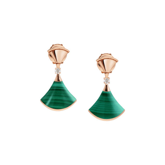 [Royal Jewelry]DREAM MALACHITE PINK GOLD EARRINGS