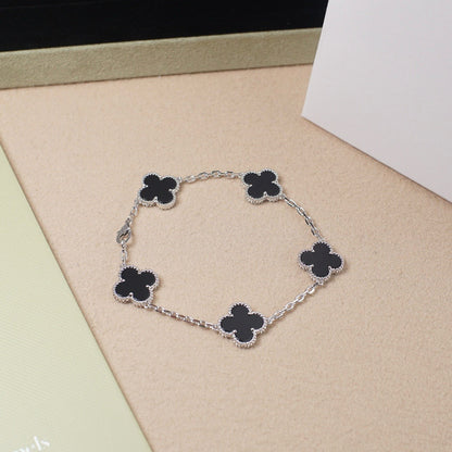 [Royal Jewelry]CLOVER 5 MOTIF ONYXS  BRACELET SILVER