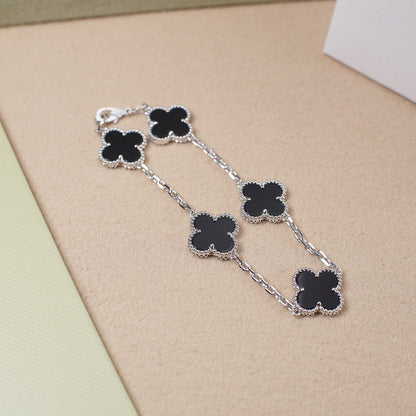 [Royal Jewelry]CLOVER 5 MOTIF ONYXS  BRACELET SILVER