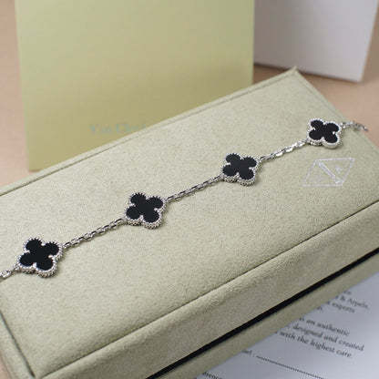[Royal Jewelry]CLOVER 5 MOTIF ONYXS  BRACELET SILVER