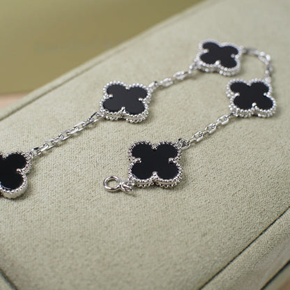 [Royal Jewelry]CLOVER 5 MOTIF ONYXS  BRACELET SILVER