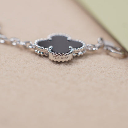 [Royal Jewelry]CLOVER 5 MOTIF ONYXS  BRACELET SILVER