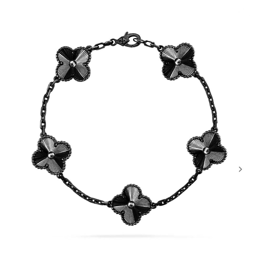[Royal Jewelry]CLOVER 5 MOTIF BLACK BRACELET