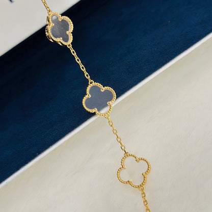 [Royal Jewelry]CLOVER 5 MOTIF ROCK CRYSTAL PINK GOLD BRACELET