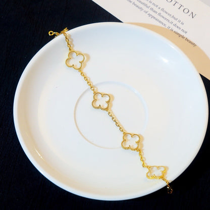 [Royal Jewelry]CLOVER 5 MOTIF ROCK CRYSTAL PINK GOLD BRACELET