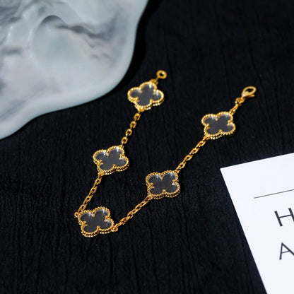 [Royal Jewelry]CLOVER 5 MOTIF ROCK CRYSTAL PINK GOLD BRACELET