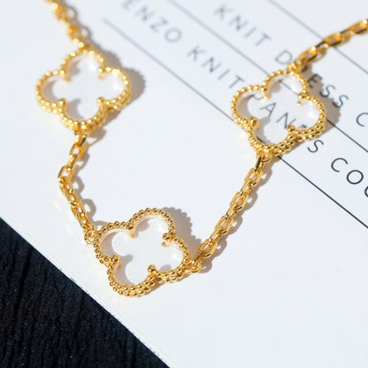 [Royal Jewelry]CLOVER 5 MOTIF ROCK CRYSTAL PINK GOLD BRACELET