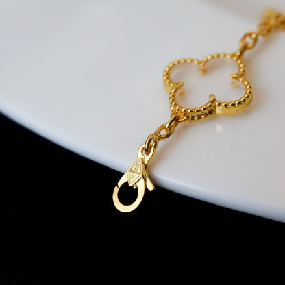 [Royal Jewelry]CLOVER 5 MOTIF ROCK CRYSTAL PINK GOLD BRACELET
