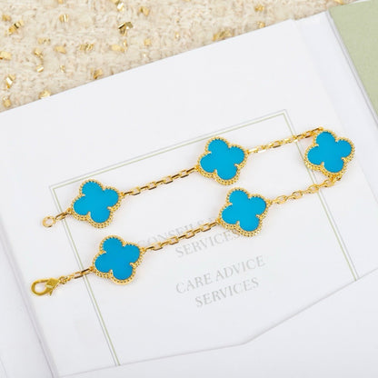 [Royal Jewelry]CLOVER 5 MOTIFS TURQUOISE BRACELET