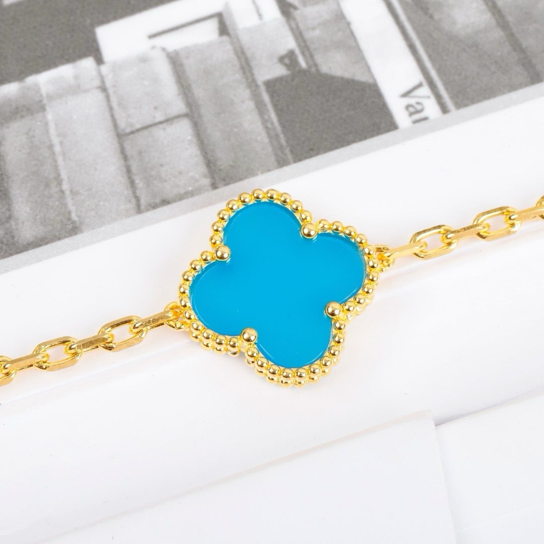 [Royal Jewelry]CLOVER 5 MOTIFS TURQUOISE BRACELET