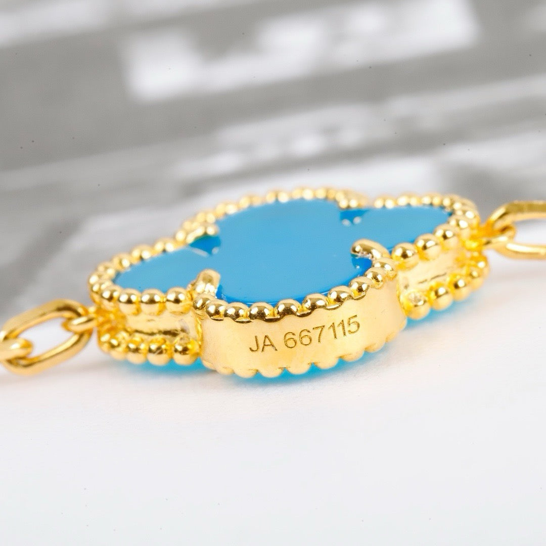 [Royal Jewelry]CLOVER 5 MOTIFS TURQUOISE BRACELET