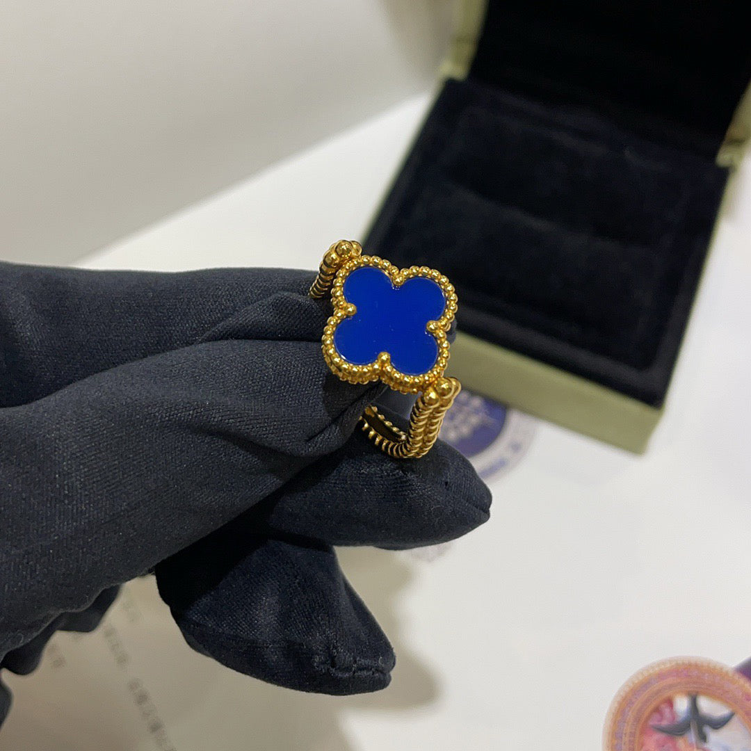 [Royal Jewelry]CLOVER RIVERSIBLE BLUE AGATE RING
